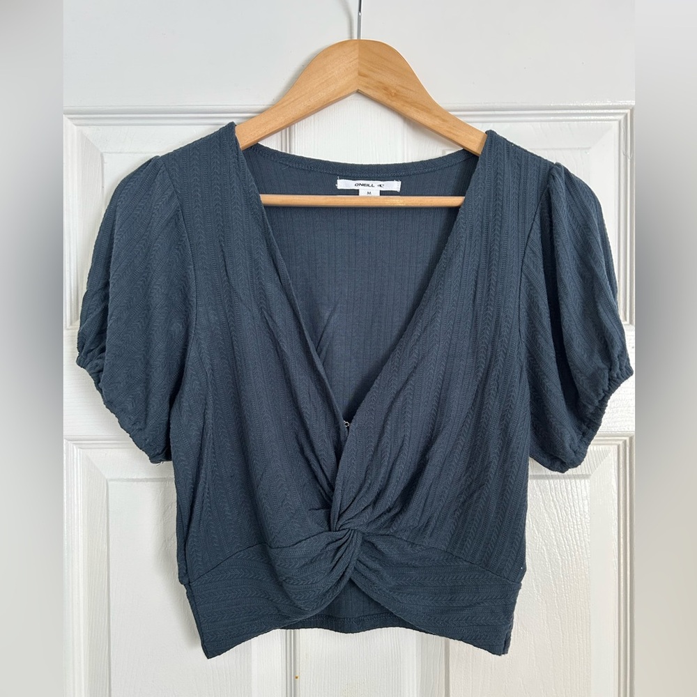 O’Neill Teal Cropped Knotted Shirt